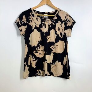 Cabi Black‎ Beige Abstract Print Short Sleeve Crew Neck T Shirt Women's Size S